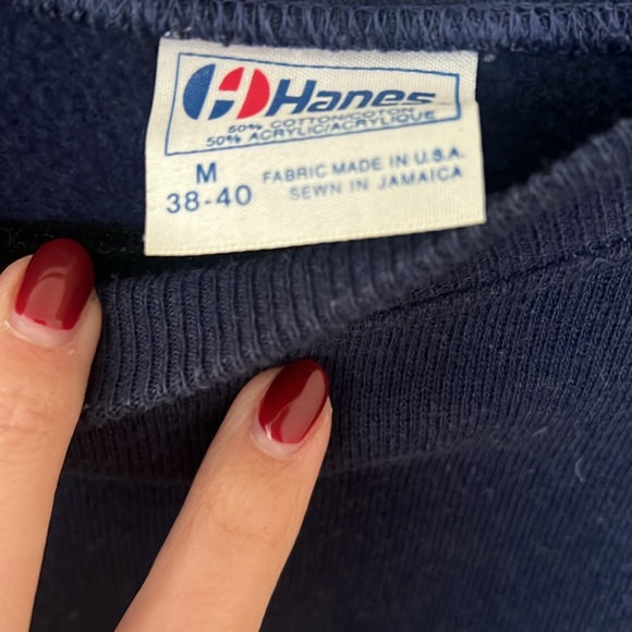 Vintage Sweatshirt, London Paris Rome Modesto, Medium Navy Blue - Picture 3 of 5